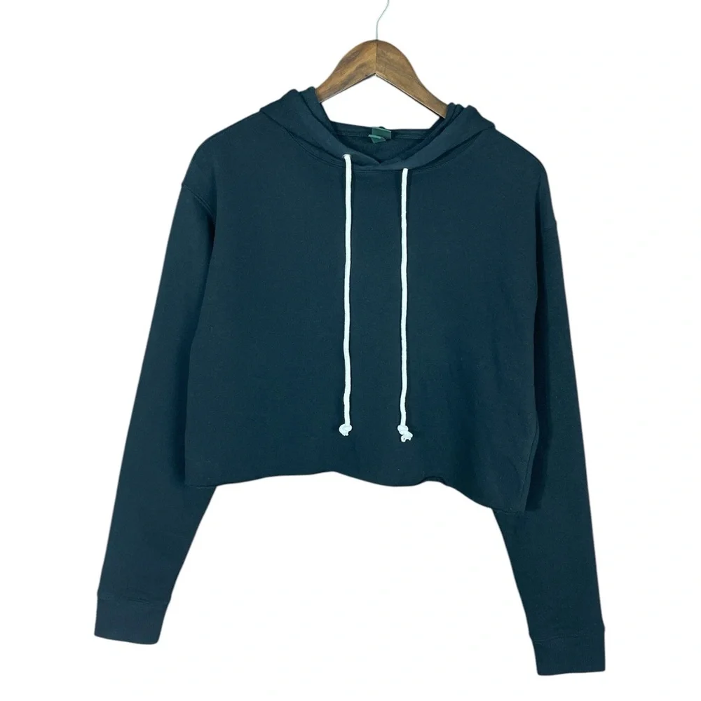 Wild Fable | Cropped Sweatshirt Hoodie Jacket Basic Black Oversized Raw Edge - Picture 1 of 6